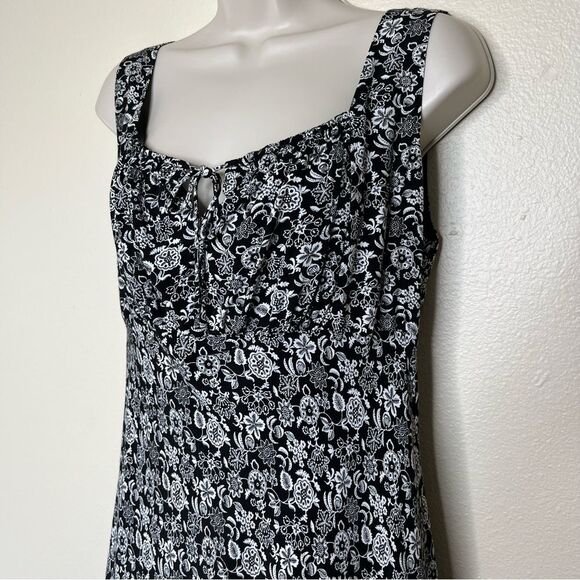 Ann Taylor Loft Black White Floral Keyhole Front Sleeveless Y2K Shift Dress 8 - Picture 4 of 14
